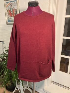 Pure Jill Relaxed Crewneck Pocket Sweater in Deep Burgundy size Small tunic